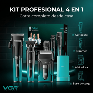 Kit profesional VGR-694 4 en 1 recargable barbería cortadora trimmer afeitadora base carga